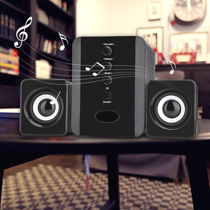 Multimedia Speaker System Mini USB 2.1 Wired Combination Speaker Bass Music Player Subwoofer Pc Stereo Speakers for Music Movies Gaming and Multimedia Computer Laptops (Black)