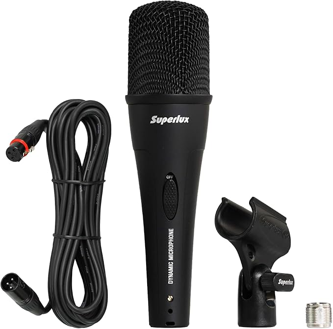 Superlux Professional Dynamic Vocal Microphone Wired for Singing Premium Directional Sound Capture with Low Handling Noise &amp 23ft XLR Audio Cable Live Stage Podcasts Karaoke &amp Studio Recor
