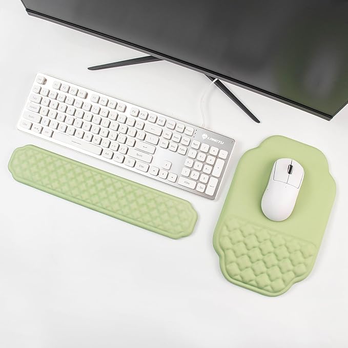 Ergonomic Mouse Pad and Keyboard Wrist Rest - Green Wrist Rest Keyboard with Mouse Wrist Pad Sets Soft Memory Foam Wrist Support for Laptop Mac Office Work Gaming
