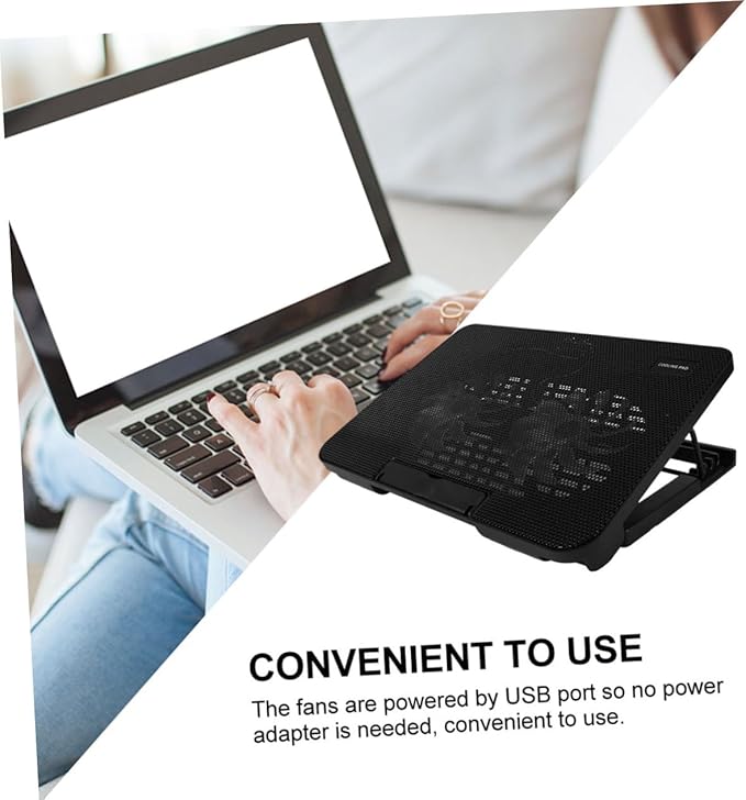 Cooling Pad with Dual Fans Portable USB Cooler for Heat Dissipation Easy to Install Stand Black