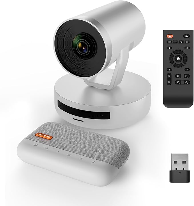 NUROUM Conference Room Camera System 5X Optical Zoom Noise Cancellation Autofocus All-in-one Video Conferencing Camera 1080P PTZ Webcam Bluetooth Conference Speaker and Microphone