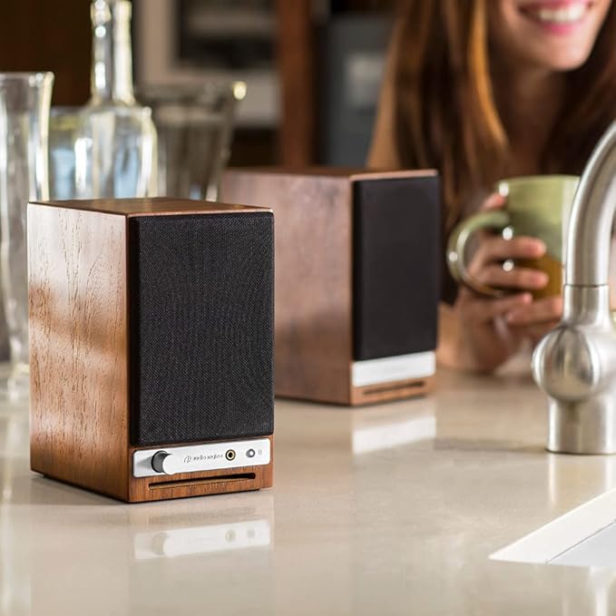 Audioengine A2 HD Walnut Computer Speakers with S8 White Subwoofer and DS1M Stands