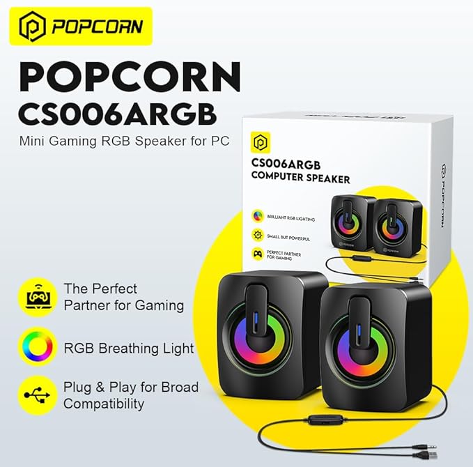 Computer Speakers Bluetooth Soundbar HiFi Stereo 3.5mm Auxiliary Input Connection USB Powered Speakers for Desktop Monitor PC Laptop Tablet