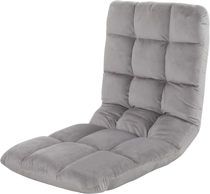ALPHA HOME Adjustable Floor Chair with Backrest &amp Cushion Dorm Rocker 4 Positions Video Gaming Chair Folding Lazy Sofa Recliner Living Room Seating Lounge Chair for Reading Watching TVGrey