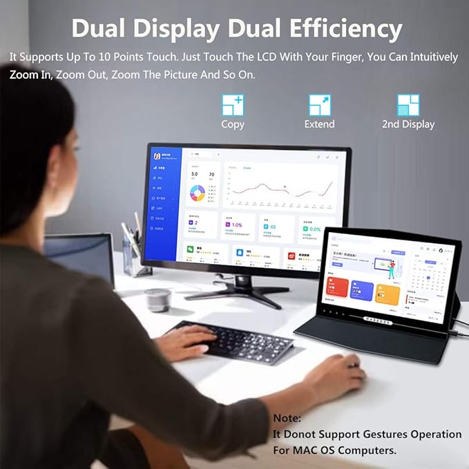 OLED Portable Touchscreen Monitor 13.3 2K 1MS Portable Gaming Monitor 100% DCI-P3 Ultra-Thin Computer External Display External Second Screen USB C/HDMI with Smart Cover