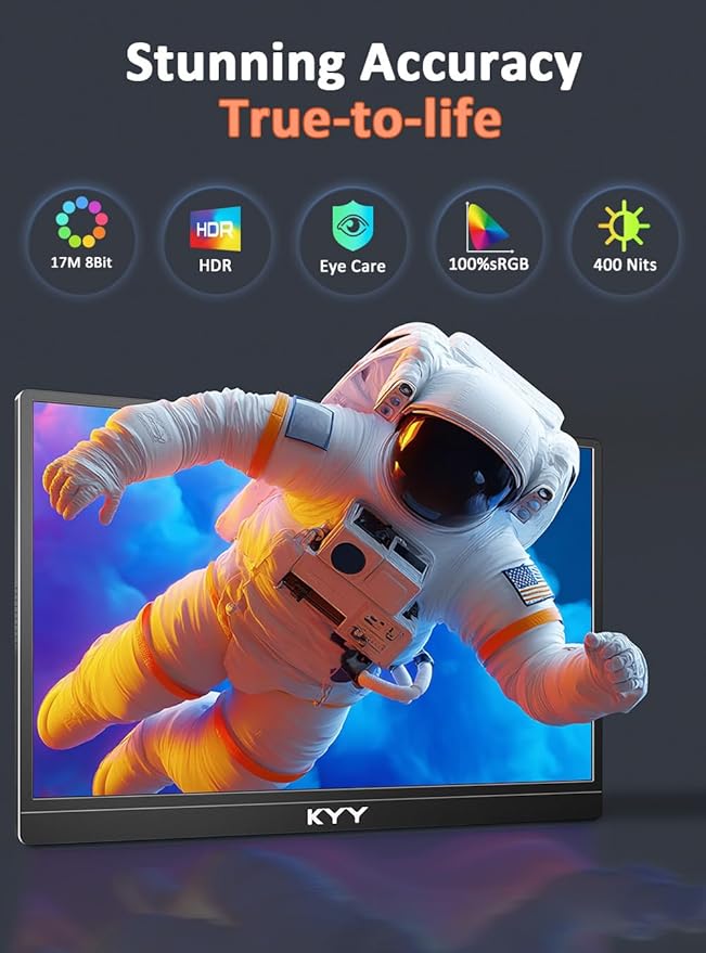 KYY 4K Portable Monitor 15.6 Portable Monitor for Laptop UHD IPS 3840X2160 External Screen with 100% sRGB &amp HDR Gaming Display for Laptop PS5/4 Xbox Switch with Speakers VESA Compatible