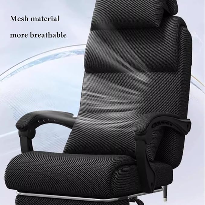 GIZNXBA Computer Chair with Foot Rest Home Office Chair Ergonomic Task Chairs with Arms High Back Mesh Gaming Chair for Adults with Lumbar Support Adjustable Headrest (Color : /Black)