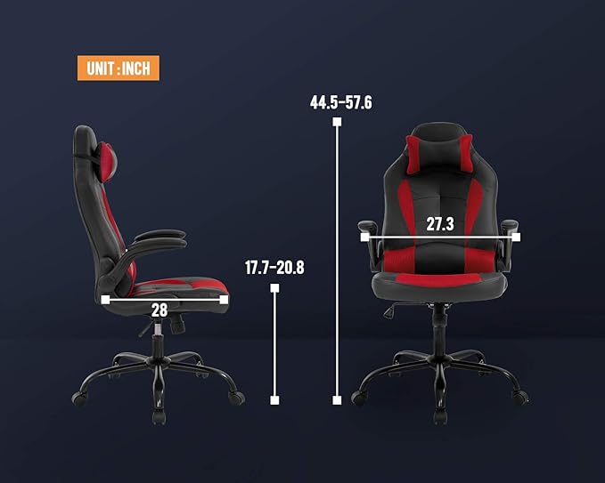 PC Gaming Chair Video Game Chair Racing Style Office High Back Desk Executive PU Leather Rolling Task Swivel Computer with Lumbar Support HeadrestRed