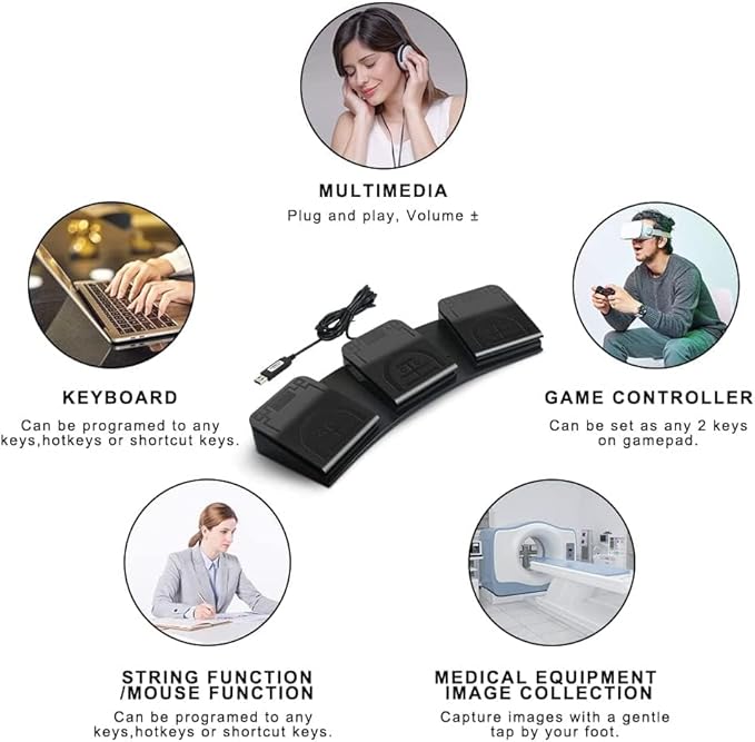 USB Foot Pedal PC Triple Pedal Customized Programmable Computer Keyboard Hot Key PC Gaming Keyboard Transcription MIDI Trigger Controller HID