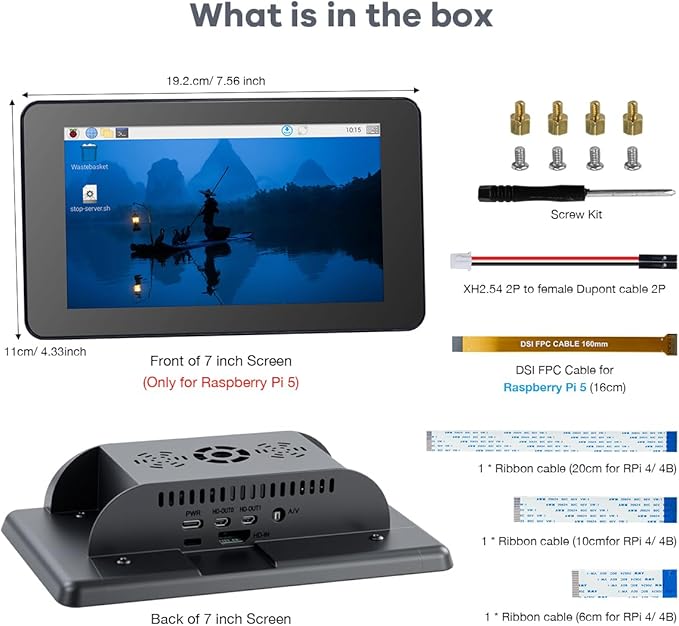 7 Inch Touchscreen IPS DSI Display Compatible with Raspberry Pi 5 800x480 Capacitive Screen MIPI DSI Driver-Free Interface