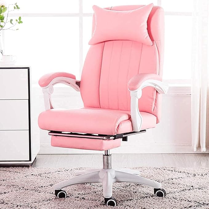 Katzowen Office Computer Chair Gaming Chair for Girls Leather Executive Office Chair High-Back Computer Desk Chair with Adjustable Headrest and Footrest Pink