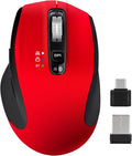 Wireless Bluetooth Mouse with USB A USB C Receiver Rechargeable Multi Device Mouse Silent Ergonomic Full Size Portable for iPad/MacBook/PC/Computer/Laptop-Red