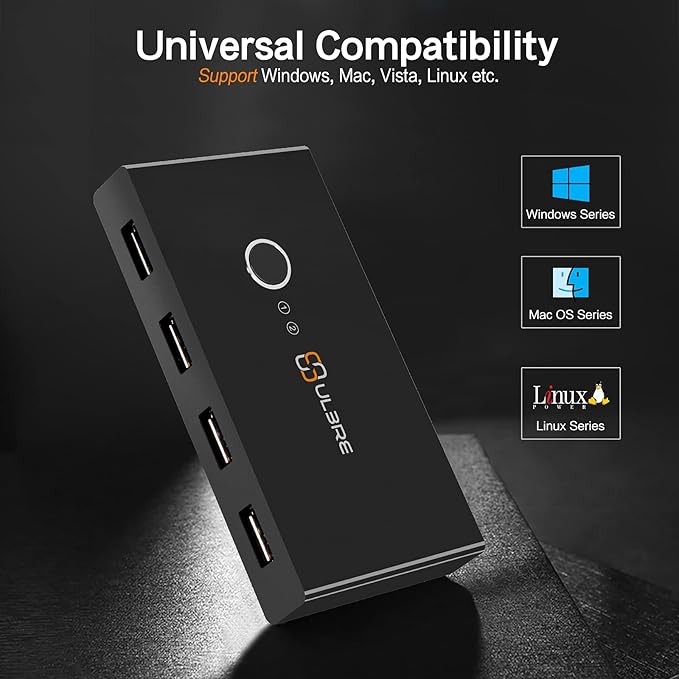 USB 3.0 Switch Selector ULBRE Soho KVM Switches 4 Ports Sharing 2 Computers USB Switcher Km Switch Adapter Hub for Wired Mouse Keyboard PC Printer Scanner One Button
