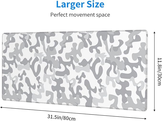 Large Mouse Pad White Camo Arctic Military Camouflage Costume Gaming Mouse Pad Desk Pad Extended Non-Slip Rubber Base Mice Pad for Gamer Office &amp Home 31.5 X 11.8 Inch