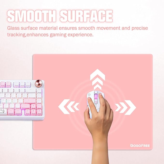 Glass Mousepad with Hard Surface for Gaming Ultra Smooth Mouse Mat Water-Resistant Large Mouse Pad Precision Speed Control for Esport Games/Office Pink XL(15.7’’×19.6’’)