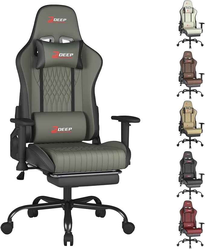 Video Game Chair with Footrest Ergonomic Comfortable Gaming Office Chair Height-Adjustable with a 360° Swivel Base and Headrest(1002-Grey)