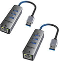 USB to Ethernet Adapter USB Ethernet Adapter for Laptop RJ45 Hub with 3*USB 3.0 Gigabit 10/100/1000 Mbps Support Windows Mac OS Surface Pro Linux XPS Smart TV and More (2Pcs)