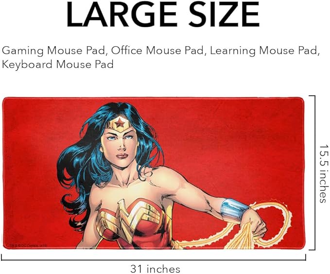 Wonder Woman Character Large Gaming Mouse Pad Desk Mat with Stitched Edges Non-Slip Base for Gamer Home and Office 31.5 x 15.7