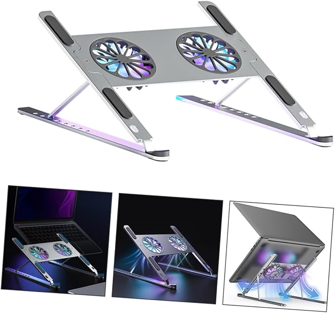 Tofficu Laptop Cooler Pad Fans Led Light Cooling Bracket for Laptop Quiet Stand