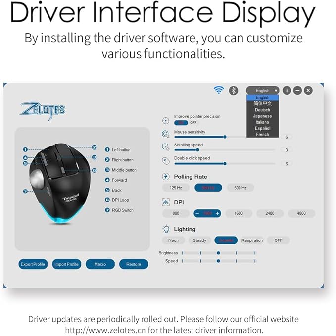 Docooler F-33 Wireless Trackball Mouse - Easy Thumb Control Precision and Smooth Tracking Tri-Mode Ergonomic Mouse wirh Programmable and Adjustable Mouse Angle Compatible for PC Laptop - Black