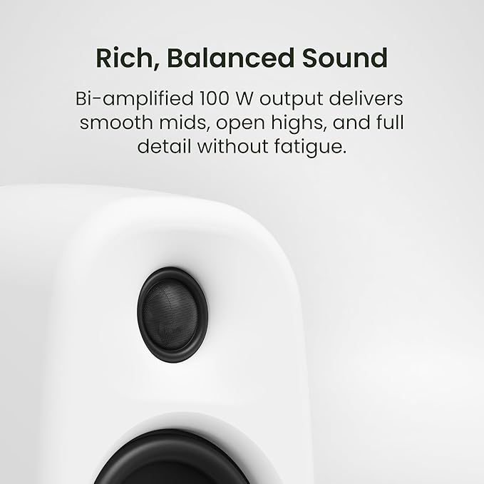 Kanto UKI 100 W Active Desktop Computer Speakers with Bluetooth and USB-C | Intelligent Sub Integration | Headphone Out | Pair | Onyx