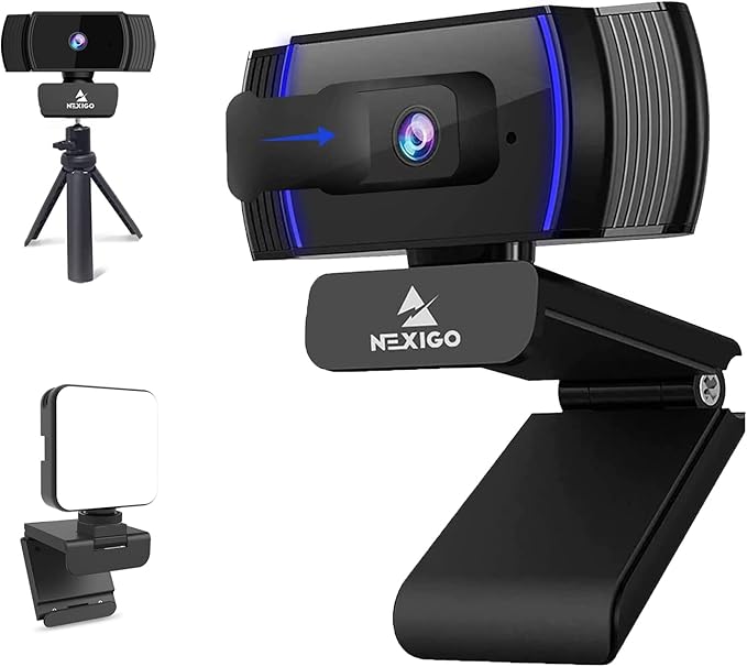 NexiGo 1080P Autofocus Webcam Kits N930AF FHD USB Web Camera with Privacy Cover Upgraded Video Conference Lighting Extendable Tripod Stand for Zoom/Skype/Teams