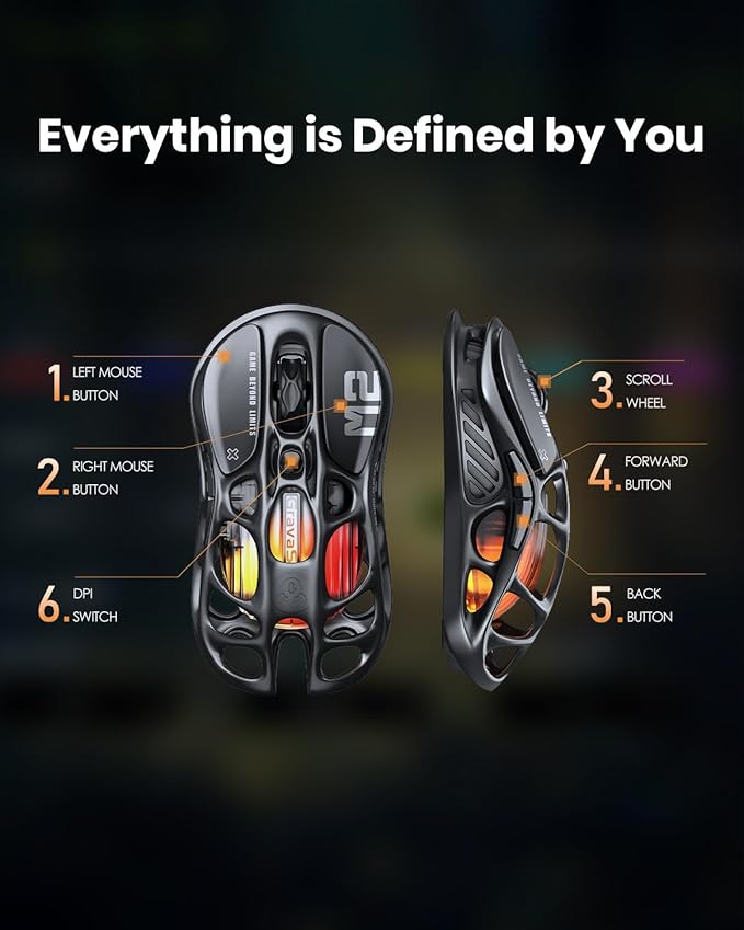 GravaStar Mercury M2 Wireless Gaming Mouse with 26000 DPI PAW3395DM Sensor -79g Lightweight Hollowed-Out Design -5 Programmable Buttons -5 Dynamic Lightsync RGB