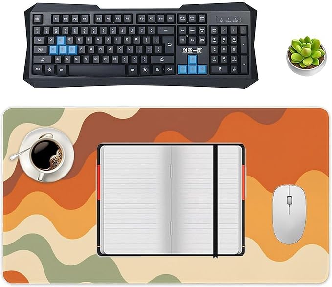 Brown Beige White Wave Mouse Pad Large Desk Mat Extended Keyboard Mouse Pad with Non-Slip Base and Stitched Edge Mouse Mat Desk Pad 30x16 Mouse Pads for Desk Home Office Gaming