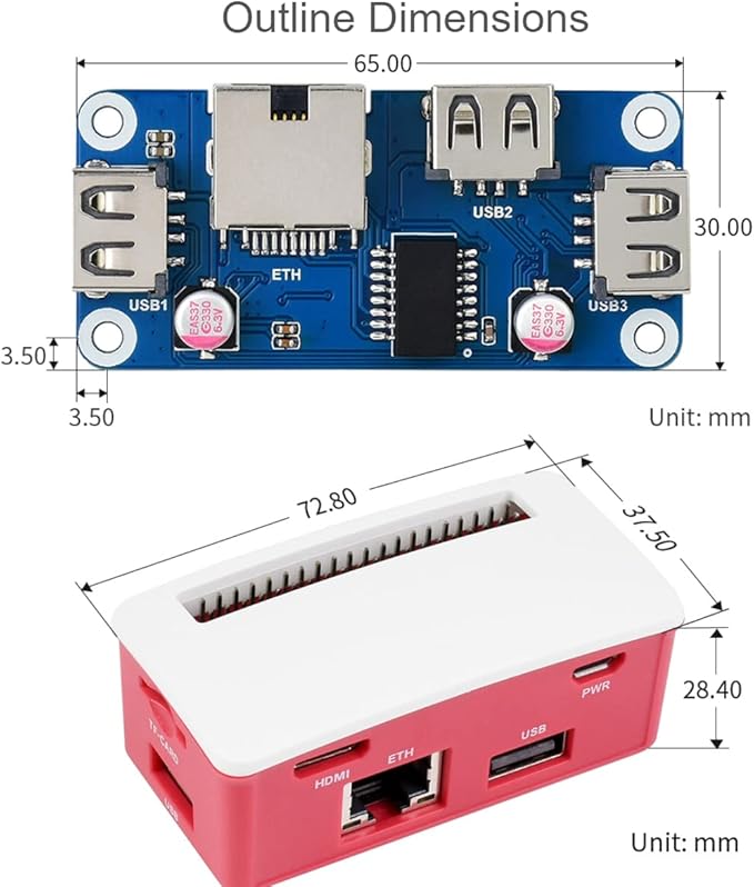 waveshare Ethernet/USB HUB HAT B with Box ABS Case for Raspberry Pi Zero/Zero W/2 W/Zero WH/2 WHPCwith 1 RJ45 10/100M Ethernet Port 3 USB Ports Compatible with USB2.0/1.1
