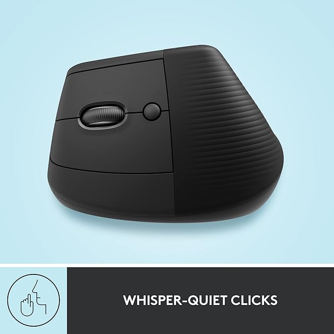 Logitech Lift Left Vertical Ergonomic Mouse Left-Handed Wireless Bluetooth or Logi Bolt USB Quiet clicks 4 Buttons Compatible with Windows/macOS/iPadOS Laptop PC - Graphite (Renewed)