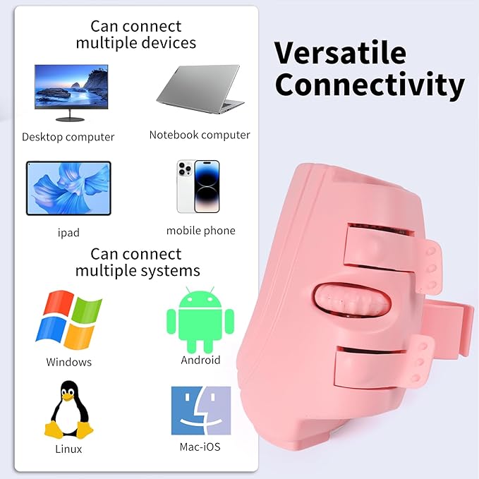 Bluetooth Mini Ring Mouse - Ergonomic Wireless Finger Mouse for Laptops Tablets &amp Presentations - Portable Easy to Use Long Battery Life (Pink)