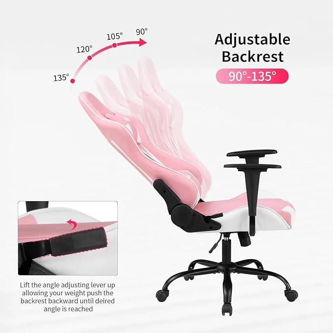 Ergonomic Gaming Chair Video Gamer Chair for Adults/TeensRacing Style Computer Chair with Lumbar Support Adjustable Rolling Desk Chair PU Leather Game Chair