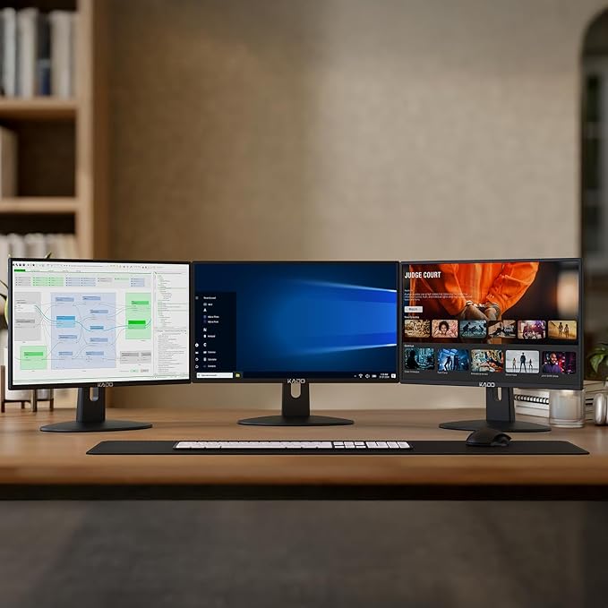 Kado Triple Monitor Setup - 3-Pack 22 1920x1080 Computer Monitor 75Hz VESA Mount HDMI Office Gaming Hybrid Sim Racing Built-in Speakers (E22X Trio Series)