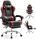 DUMOS Ergonomic Gaming Office Desk Chair with Footrest and Headrest for Adults PU Leather Video Computer Chair with Linkage Armrests Height Adjustable 360° Swivel Recling Chair Black Red