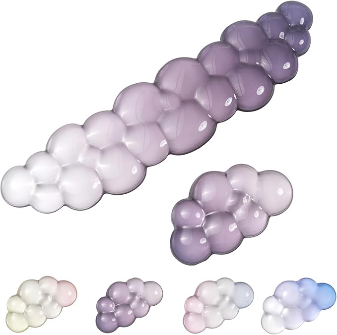 Gel Keyboard Wrist Rest Cloud Set Clear Ergonomic Wrist Support and Arm Support Keyboard Rest for Typing Pain Relief with Non-Slip Soft Washable Wrist Rest(Purple Grey)