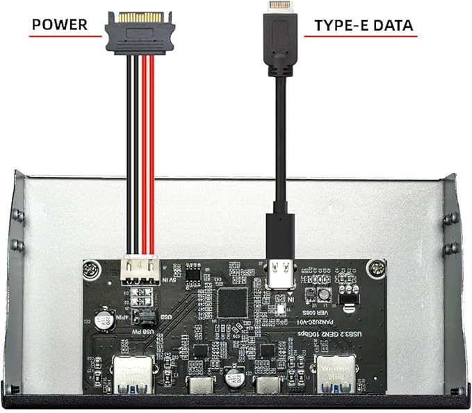 NFHK 10Gbps USB 3.1 Type-A &amp Type-C HUB 4 Ports Front Panel to Motherboard Type-E Connector Cable 10Gbps for 5.25 CD-ROM Bay Tray