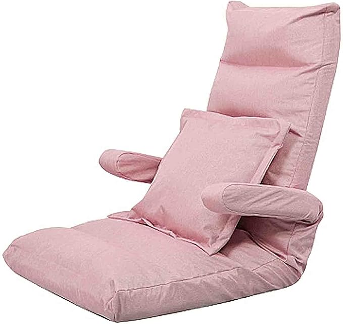 Floor Cushion Folding Bed Chair with Armrest Portable Floor Lounger with Adjustable Back Rest (Color : Pink)