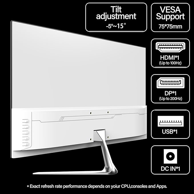 Gawfolk Gaming Monitor 24.5 Inch 200Hz Built-in Speakers 180hz PC Monitor FHD 1080P Frameless Computer Monitors VAsRGB 100% DisplayPort HDMI Eye Care Wall Mount Compatible (White)