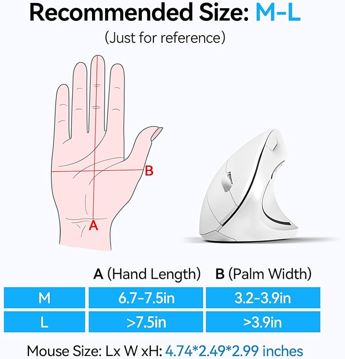 TECKNET Ergonomic Mouse Wireless Bluetooth Vertical Mouse 4800 DPI Optical Tracking 6 Adjustable DPI Quiet Clicks 2.4GHz with USB A Receiver 12 Months Battery 6 Buttons Wide Compatibility