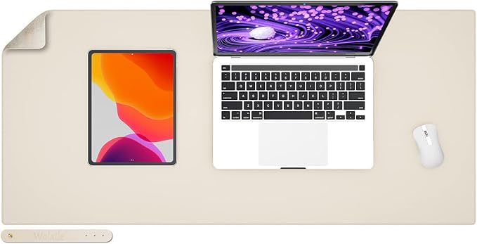 Leather Desk Pad BlotterWolaile 36x17 inch Big Keyboard Mouse PadWaterproof Non-Slip Writing Desk Computer Mat Desktop Protector for Office HomeIvory White