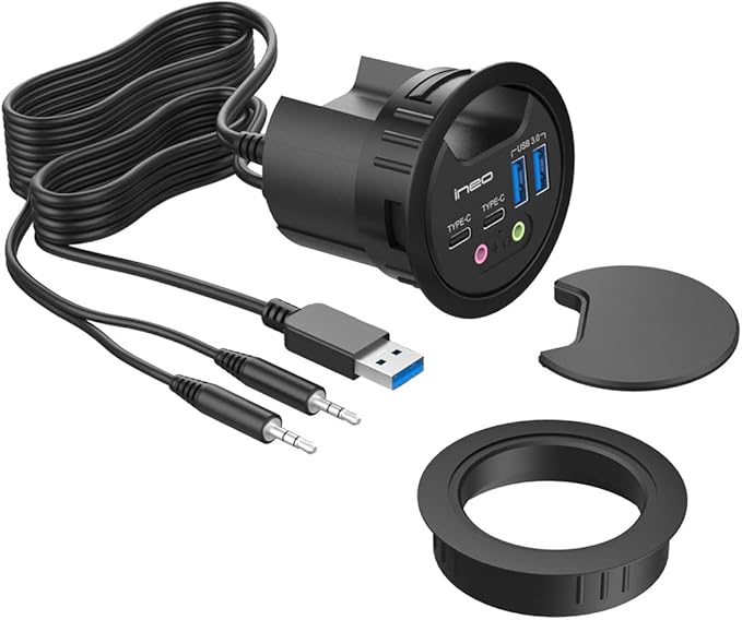 ineo Grommet Desk-Fit (Diameter 2.3 to 2.4) 2Type A + 2Type C with 3.5mm Audio Mic Jack + 3.2 Expandable case (Power is not Included)[THC06 - VI Plus]