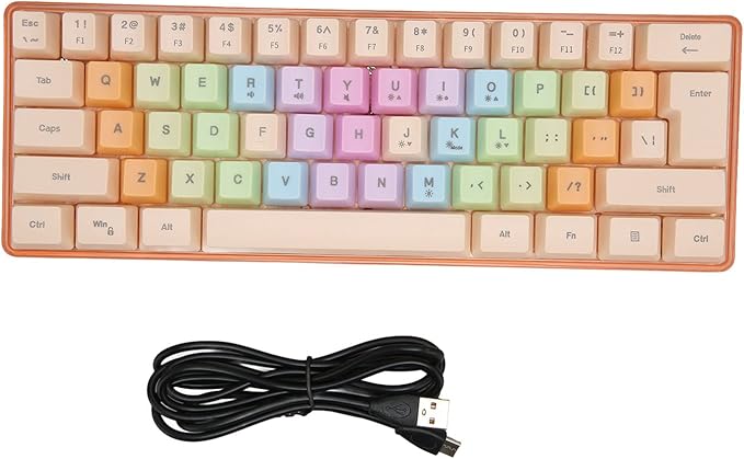 61 Keys Mechanical Gaming Keyboard RGB Backlit Compact 60 Percent Wired Keyboard with Colorful Keycaps for PC Office AmpGaming Portable Mini Keyboard with Optical Switches (Apricot)