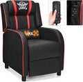 GYMAX Gaming Recliner Massage Gaming Chair with Adjustable Footrest Remote Control &amp Side Pocket Ergonomic Game Lounge Chair Racing Style Single Theater Seat Game Sofa for Adults (Red)