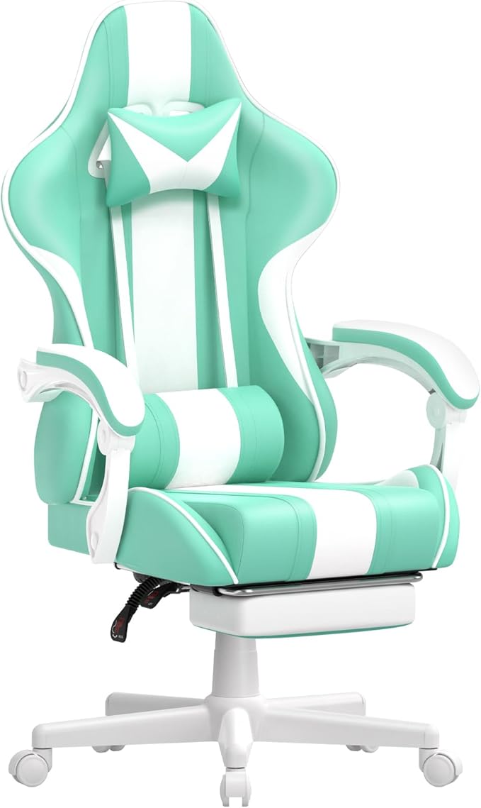 Ferghana Gaming Chairs Ergonomic Racing Style PC Game Computer Chair with Headrest Lumbar Support Adjustable Recliner PU Leather Video Computer Chair(Light Green)