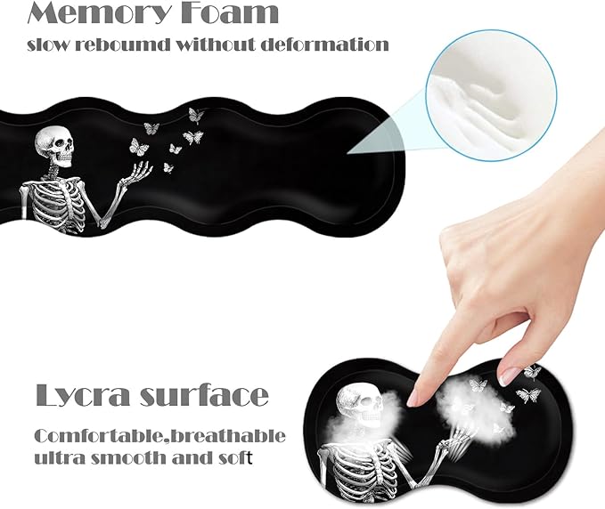 Ergonomic Keyboard Wrist Rest &amp Mouse Pad Wrist Rest SetXL Gaming Desk Mat 31.5x 11.8Non-Slip BaseMemory FoamEasy Typing Pain Relief for Office &amp HomeSkeleton Butterflies