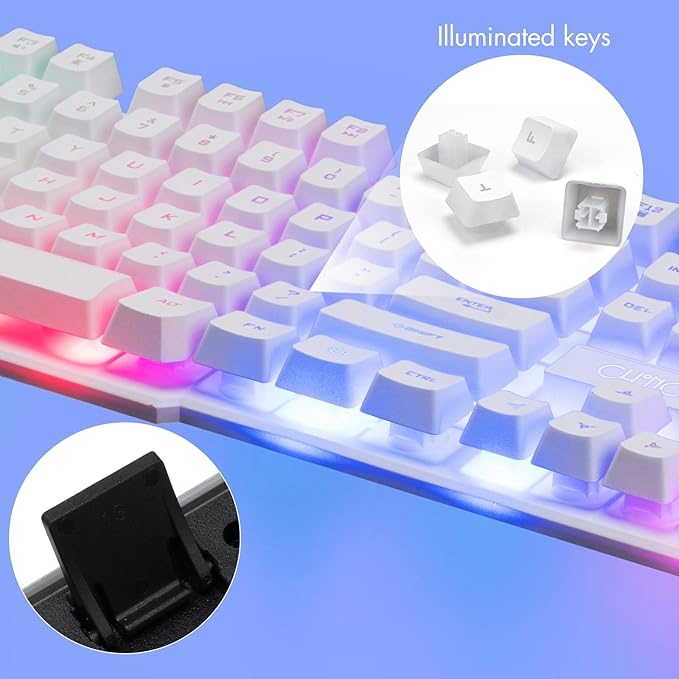 Gaming Keyboard and Mouse Wired CHOCNHOW White Keyboard Rainbow BacklitLight Up Keys Multimedia Keys Waterproof Compatible with PC Laptop Xbox Ps4/Ps5 Work/Gamer
