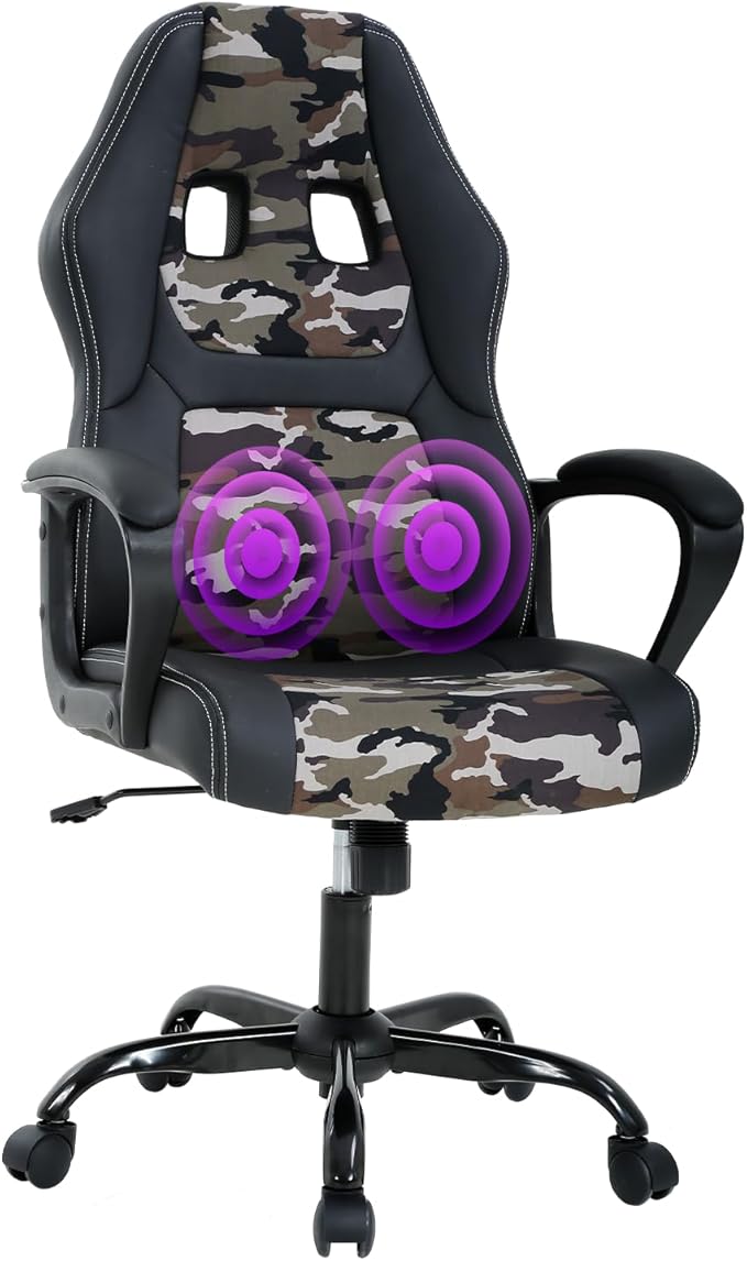 Gaming Chair Office Chair Adjustable Ergonomic High Back Massage Computer Desk Chairs with Lumbar Support PU Leather Racing Chairs Rolling Swivel for Adult &amp TeenCamo