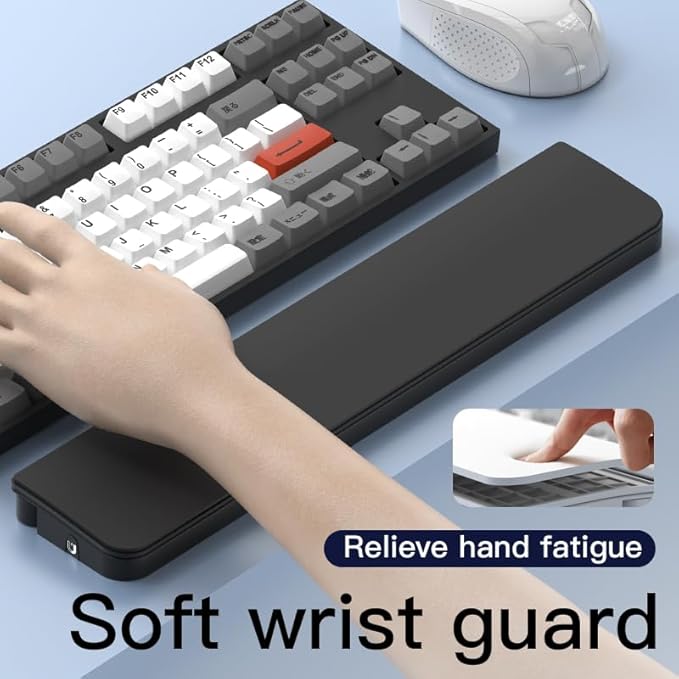 Ergonomic Keyboard Wrist Rest with 22-in-1 Cleaning Kit Non-Slip Base Springy Sponge Support for Work and Gaming BlackDeeply Cleaning for KeyboardLensCharging PortEarbudand etc.
