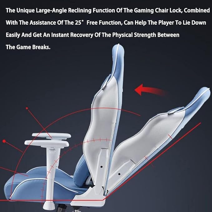 Ergonomic Gaming Chair with Recliner Massage Lumbar Support Adjustable Swivel PU Leather Desk Chair Blue
