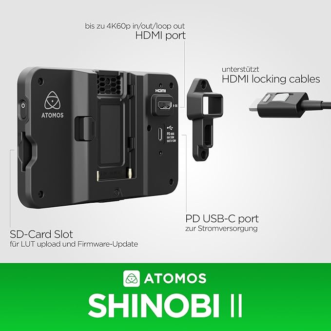 Atomos Shinobi II HDMI 4K Monitor with HDR Touchscreen All Day Battery Life and Lightweight Design (Black)